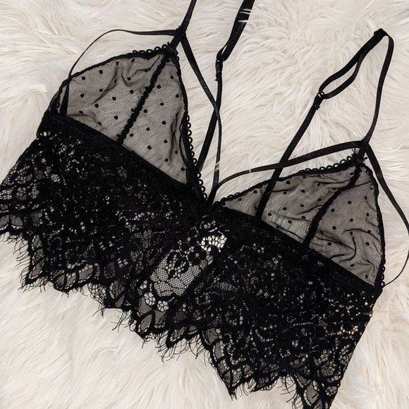 Black Lace Strappy Longline Bralette - L - Picture 4 of 4